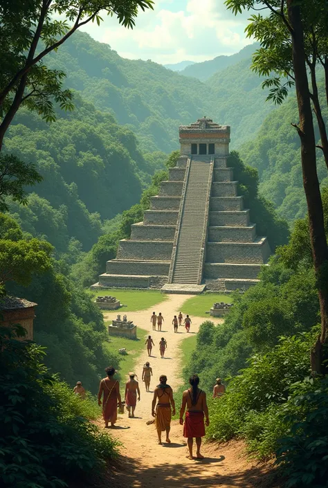 Des mayas dans la forêt en 3D plan large