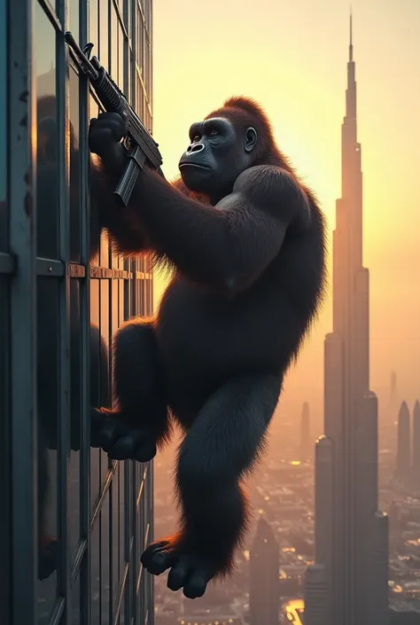 Gorilla climbing the Burjkhilfa and akm in his hand