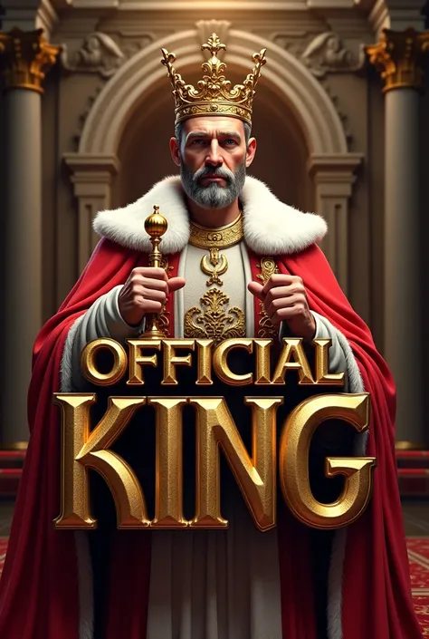 Create a 3d logo of name offical king with king picture in background 