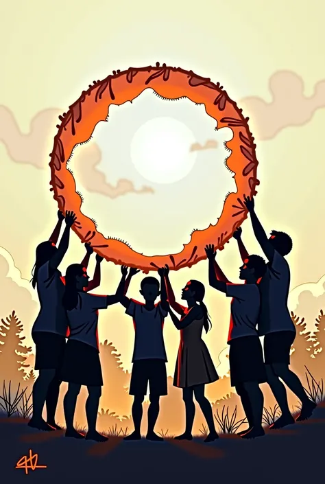 circle of people playing holding up circular cloth