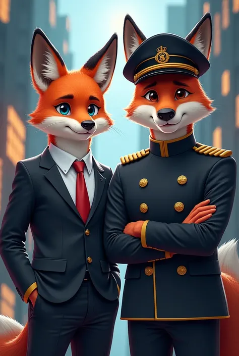 Crypto trader fox in clothes with captain in clothes there is an inscription &quot;Hot news from the Foxs&quot;