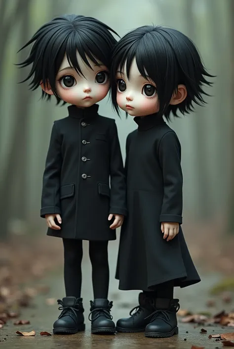 (unrealistic) 2boys, black hair, , height 5 feet 20 inch,
Full body image together, face colour white, background random.