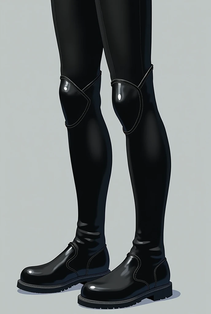 ((quality)), ((art)), ((best)), ((anime)), ((detailed)), 1 ((boy)), is wearing ((boots)), and they are made of a ((black synthetic)), ((shiny)) material, The fabric appears to be tough and flexible, and tight-fitting, designed to perfectly fit the shape of...