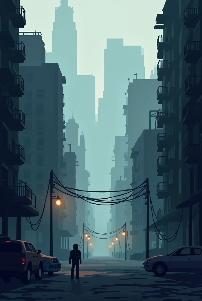 Pixel art、City、寂れたCity、fog、Dark atmosphere、