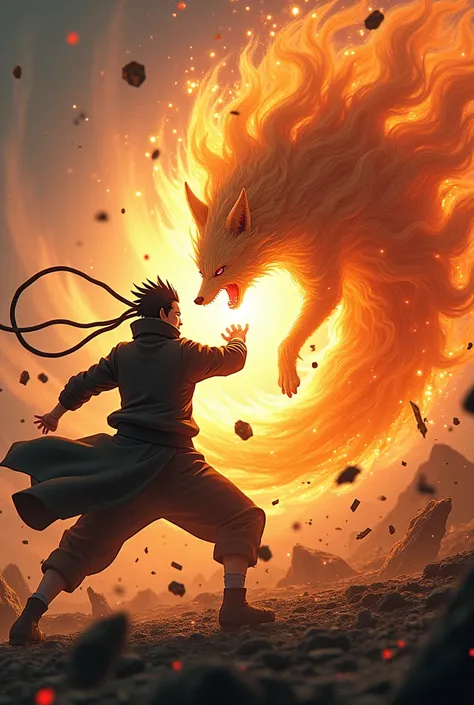 (Photorealism:1.2) sasuke ushiha fight against naruto uzumaki in kyuubiform