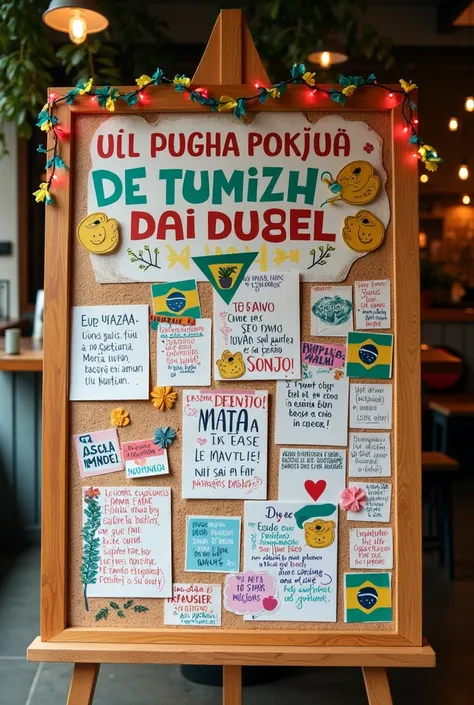 Create a kindness board with things written in Brazilian Portuguese 