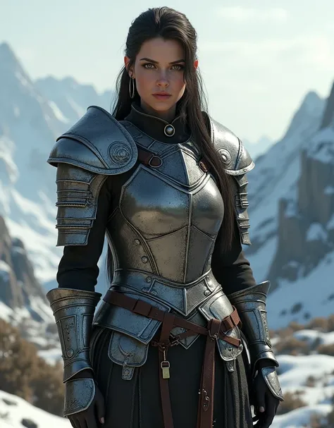 A female Skyrim character wearing the steel armor.