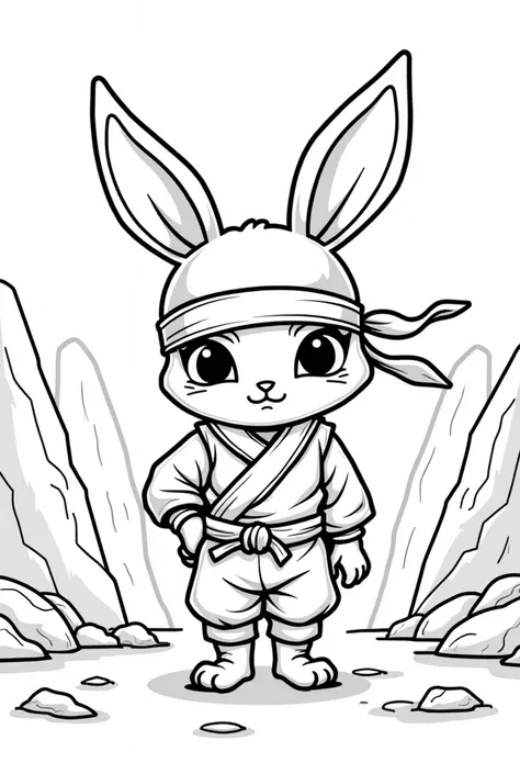 Hello! Could you please create a black-and-white coloring page featuring 
"ninja bunny" The design should have clear, simple outlines suitable for coloring by children. Thank you!

