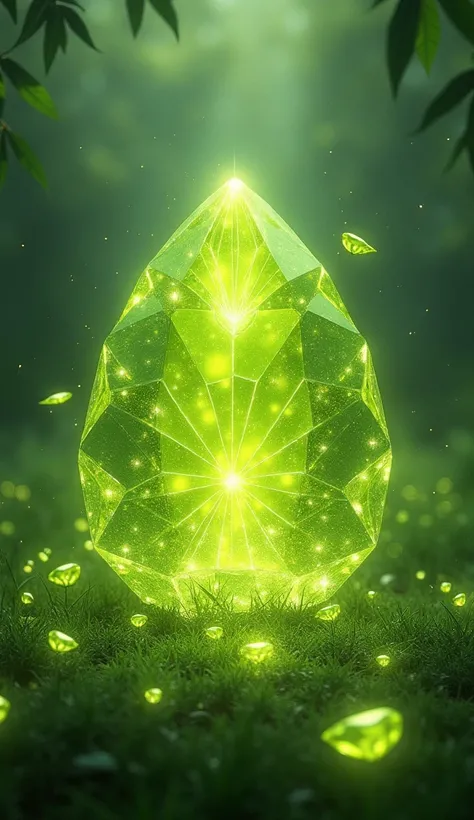 A background expressing the August season　August Birthday Peridot Large peridot emits a dazzling light　The countless sparkling peridots that fell were also fantastical and beautiful.　Birdsong　I want to watch forever