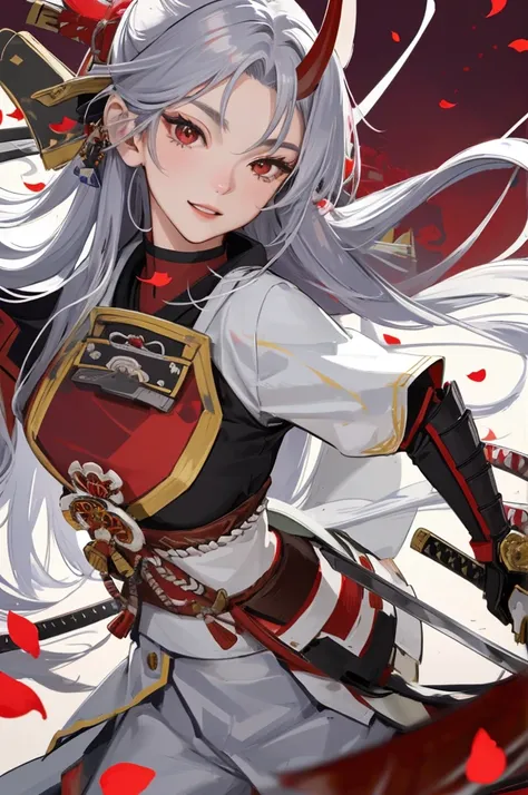 Official art, masterpiece, Sharp Focus, solo, (a Beautiful gorgeous cute Japan girl), Delicate Beautiful Hair and Eyes and Face, Realistic, Ultra-detailed, Night, bonfire, Red petals, Nice big hips, Smile with teeth, Long straight hair, sexy facial express...