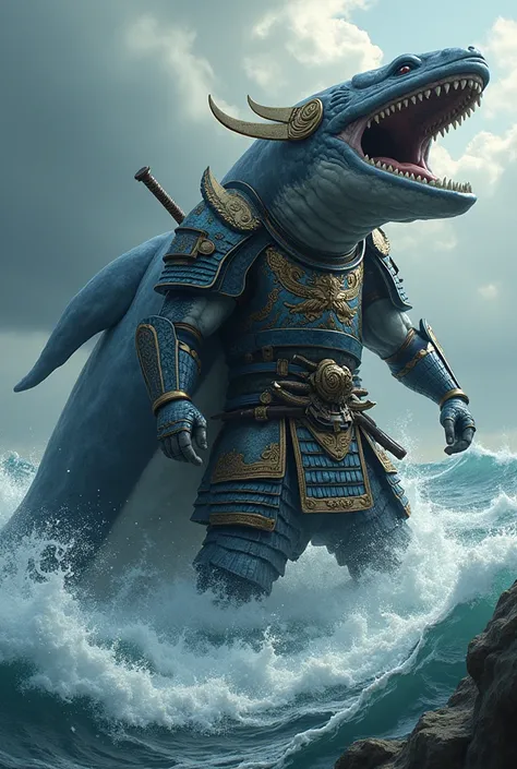 A combination of a samurai and a giant whale