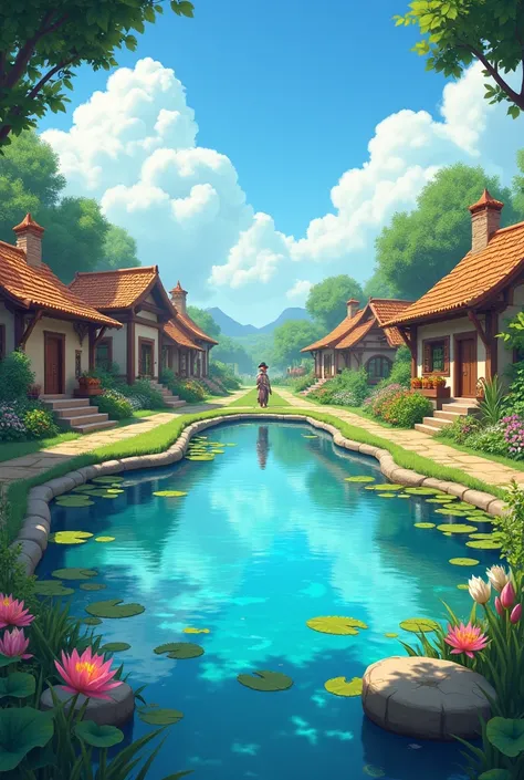 The Second Wish – A Beautiful Pond:

For his second wish, the farmer asks for a beautiful pond in the village.

The genie makes a sparkling pond appear, enhancing the village’s beauty.