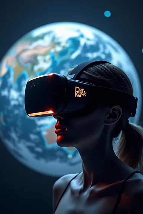 A Virtual reality glass and behind the earth, and mention dark kak as a brand 