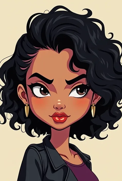 Generate a shawty girl emote , aggressive,curly black hair, diamond face with light sharp chin, two small layer of hair on face, color complexion is Pakistani 