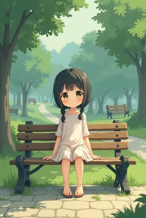 Japanese girl sitting on a bench