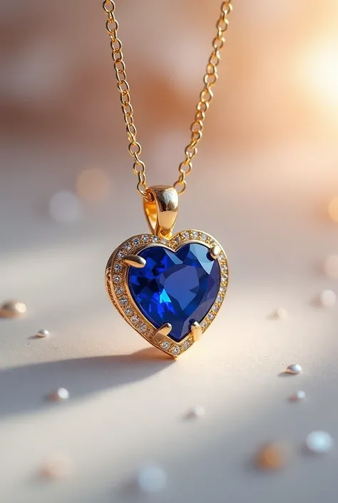 Simple gold sapphire heart pendant with necklace