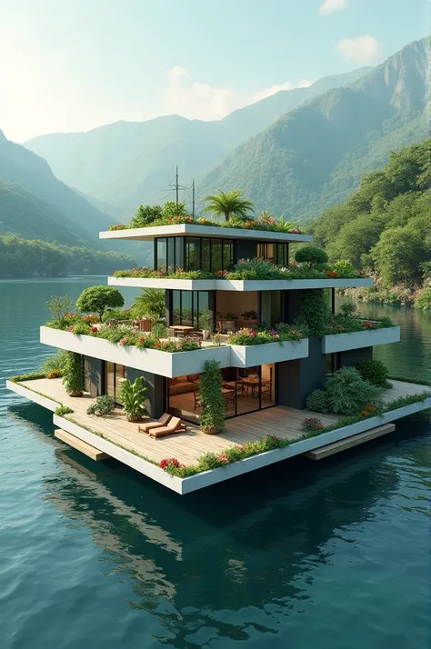 Build me a big and nice house and have a vegetable and fruit garden on the roof and this house stands on materials that can float on water and is on a lake and this house is very safe and comfortable when there is a virus outbreak. 