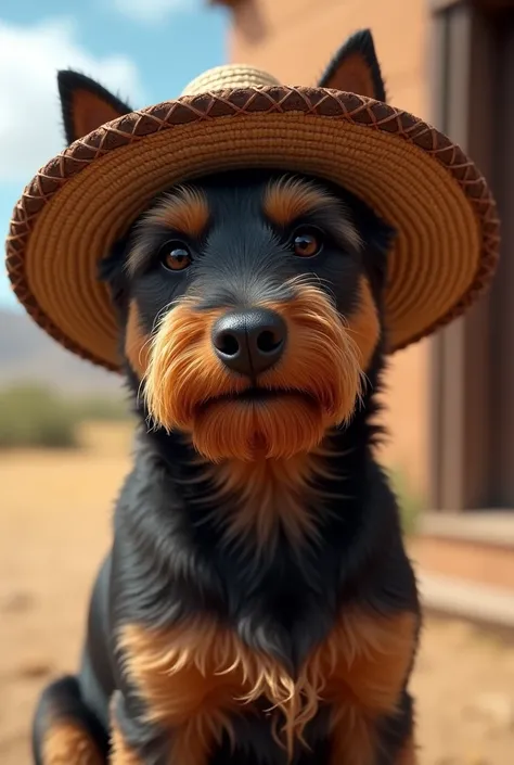 Chilean terrier dog with a huaso hat 