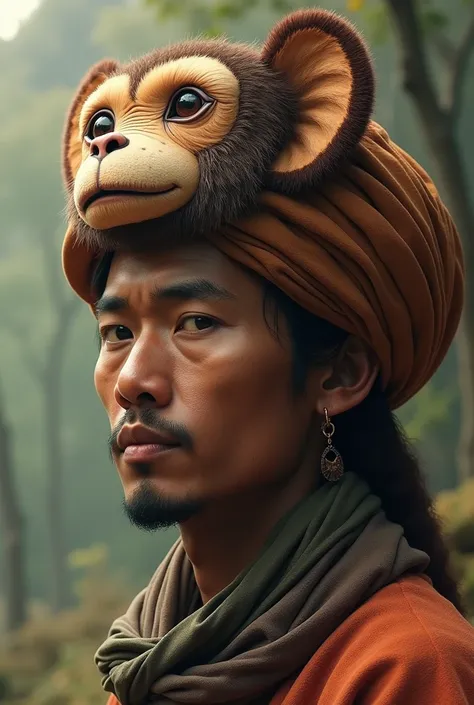 A men with monkey cap turbun on his head 