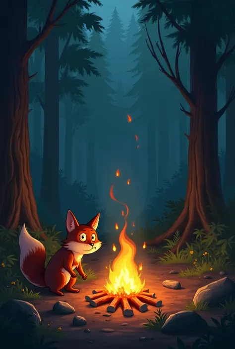 Forest animal losing fire with flames 