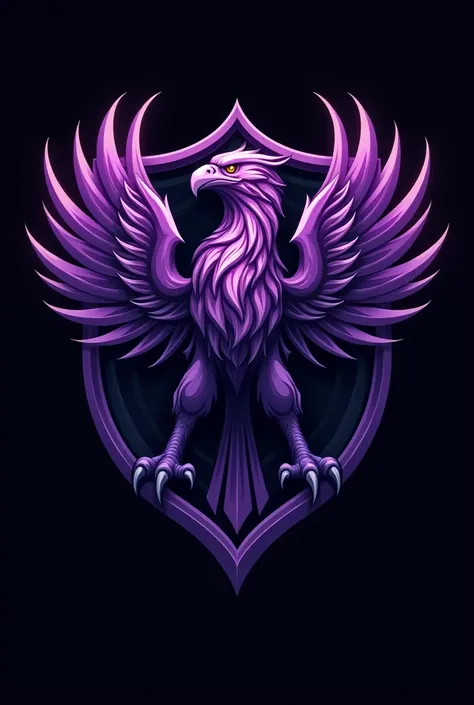 Create a griffin logo,to stay in the clothes of the internal games,Try to improve this shield and make it look better.,Try to do more,make a black background with this griffin,But the griffin is purple.