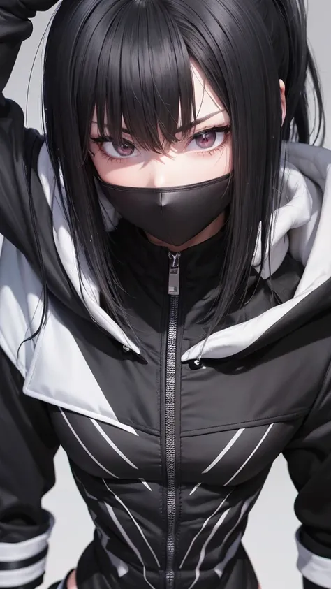 a close up of a person wearing a black hoodie and a black glove, anime style. 8k, anime style 4 k, anime styled, artwork in the style of guweiz, male anime style, badass anime 8 k, anime character, anime man, style anime, anime styled 3d, dynamic pose,