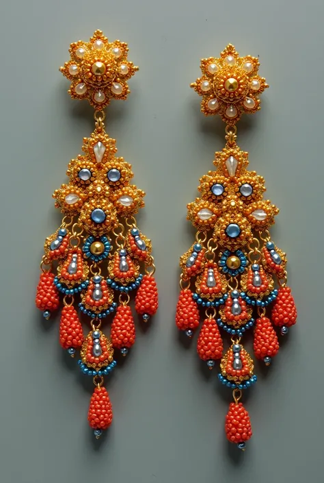 Beautiful beadwork earing contains gold and bead