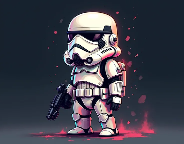 Generate a chibi doll, Multicolor, polychromatic, Abstract, the un Stormtrooper de Star Wars, on a dark background