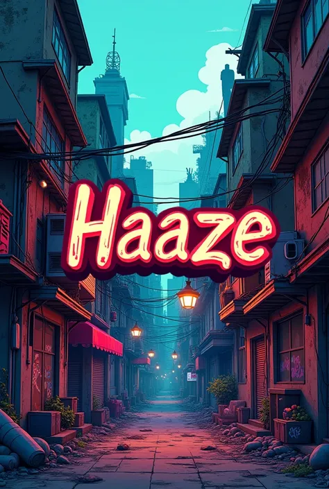 Create a HAAZE name logo, with a slum, Cartoon, HD