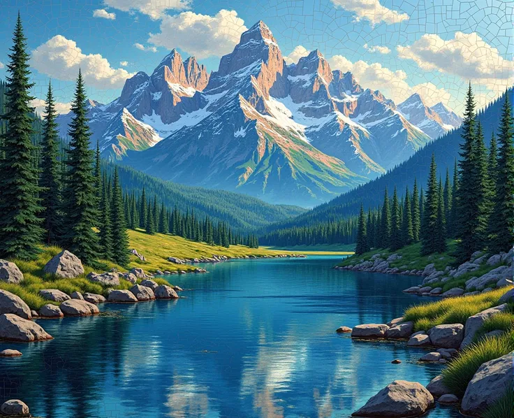 Tile mosaic of the teton mountains