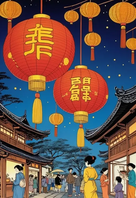 Mid-Autumn Festival, by Osamu Tezuka.
(best quality, masterpiece), very aesthetic, perfect composition, intricate details, ultra-detailed, vivid colors