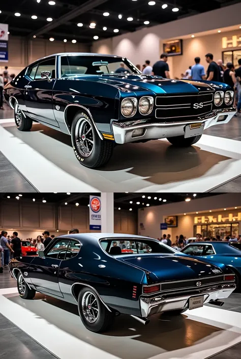 Clean Chevy Chevelle SS in a car show front and back images