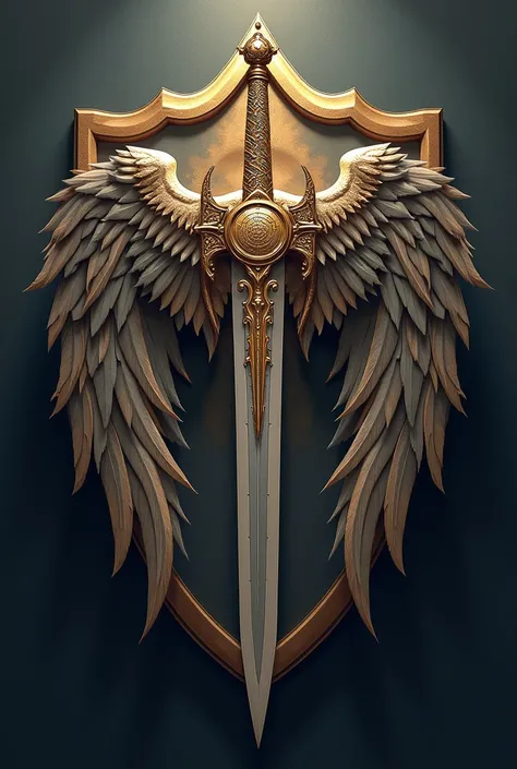 a sigil, sword with wings extending down the blade, shield in the background, 