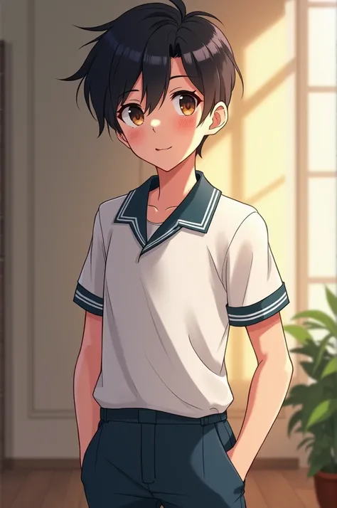 Teenager anime boy whos like  that is handsome wearing uniform 