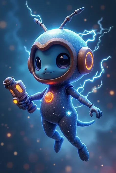 Create a Pokémon based on a space explorer, he would float, wear a helmet and his face would be cute, his body would be made of star plasma and a bit of darkness and in the helmet he would have 2 antennas from where he gets his electrical powers and he wou...