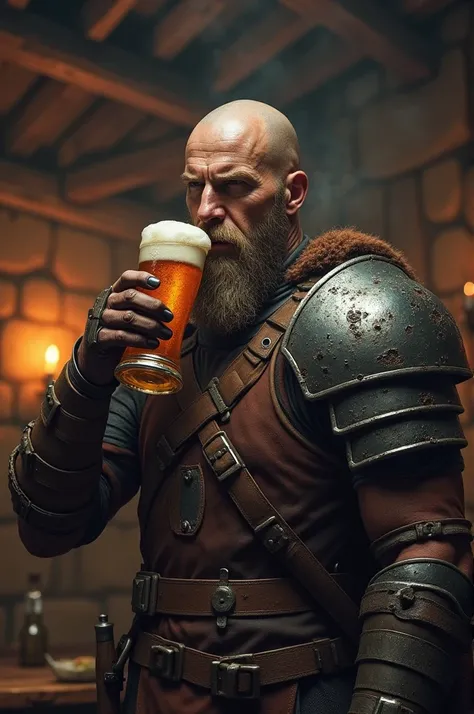 White man warrior drinks beer 