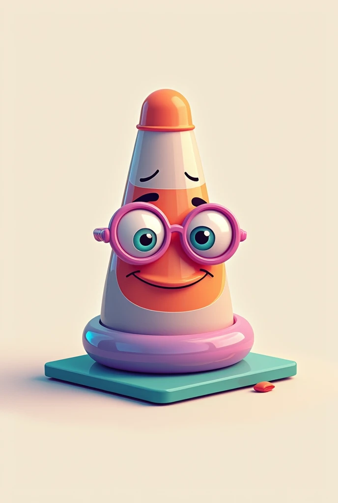 2D logo of a digital platform/Podcast inspired by a traffic cone, Using a studio microphone. With very striking eyes, cartoonish irreverent and cool and wearing reading glasses. With reference to a chill life Your representative colors should be pastel ora...