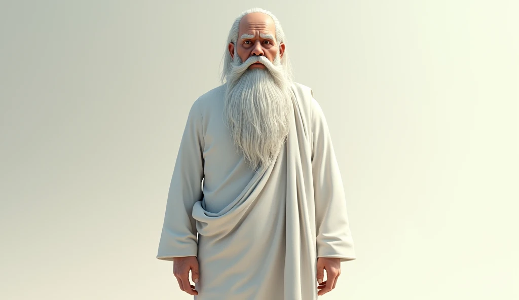 Generate 3d animated image of a Indian folk bramin with bold head and white beard .. in white dress 