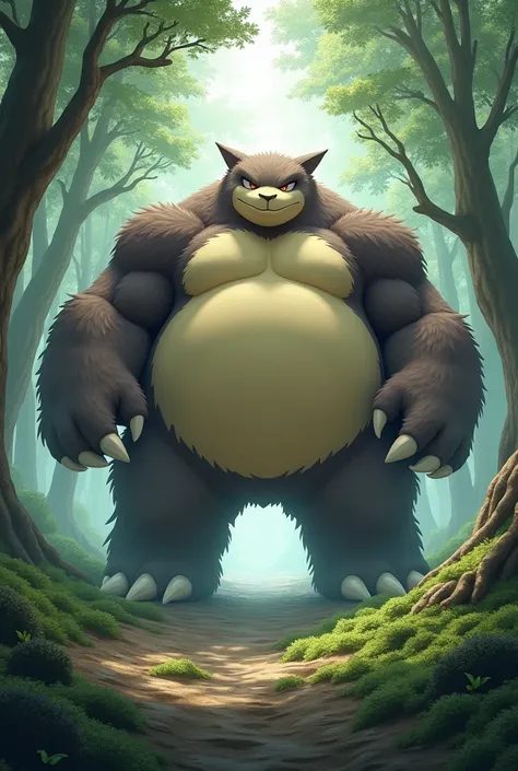 Hybrid fusion of snorlax and machamp hd forest background 
