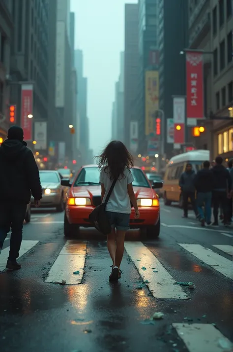 Young girl, crossing road, struck by car, new York street
