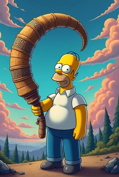 Homer Simpson holding Gjhallarhorn 