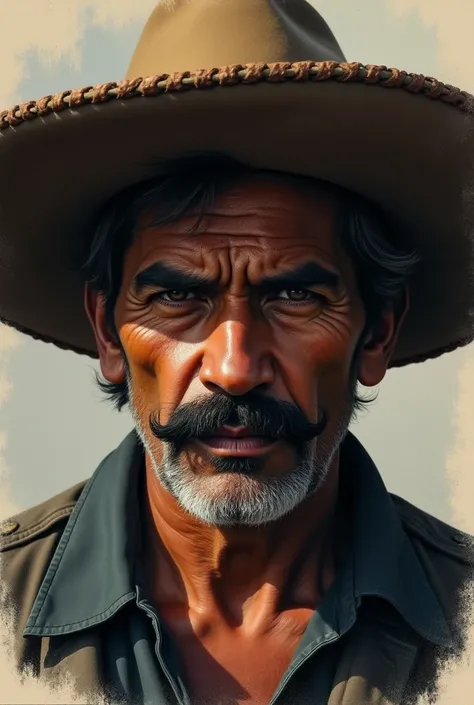 Portrait de mexicain avec chapeau et moustache regard sombre
