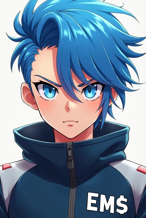 Two Block　Blue Hair　Slicked back　Blue Eyes　EMS jacket　anime