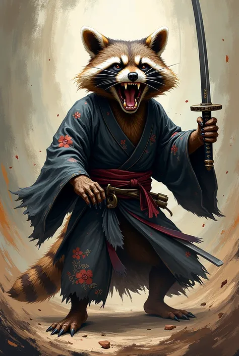 Samurai racoon getting crazy