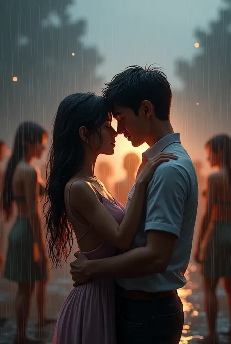 3 d couples in rain