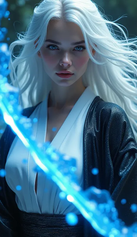 (masterpiece, Photorealistic:1.4, extremely intricate:1.3), (Mapping of photons, Radiosity, Physically based rendering, ultra resolution, hyperrealistic, Photorealistic:1.4, hyperrealistic, 8K), (((shiny white hair, Exuberant, close up big oily shiny breas...