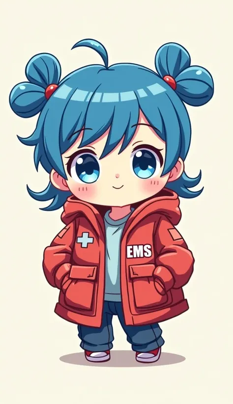 Chibi Character　　Two Block　Blue Hair　Blue Eyes　EMS jacket