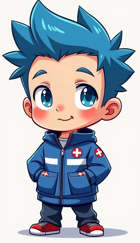 Chibi Character　male　Two Block　Blue Hair　Blue Eyes　EMS jacket