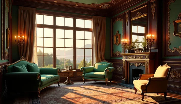 Victorian room、A luxurious room、Green furnishings、Evening Scenery