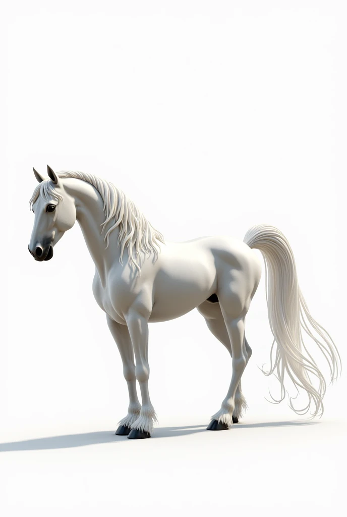 There is a realistic horse , flowly very long tail, decorative details on body, white background